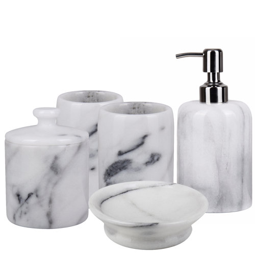 Ivy Bronx Burtundy Marble 5 Piece Bathroom Accessory Set & Reviews Wayfair.co.uk